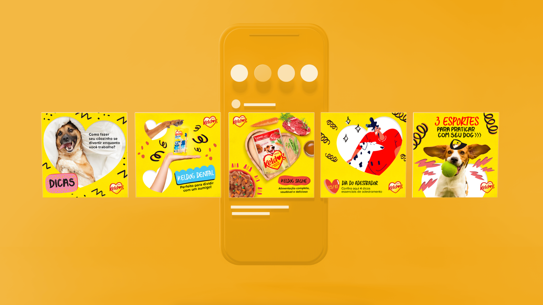 Um celular com um monte de fotos em um fundo amarelo.