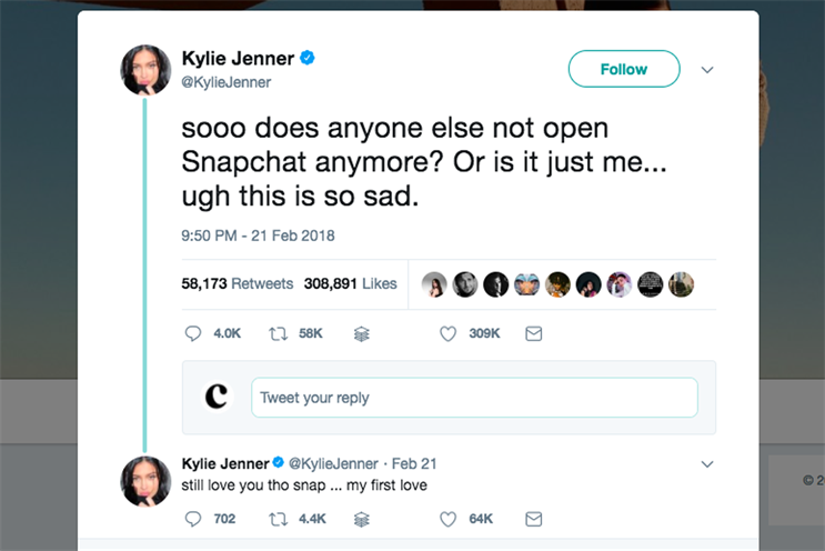 Uma captura de tela de uma postagem do Twitter de Kylie Jenner.