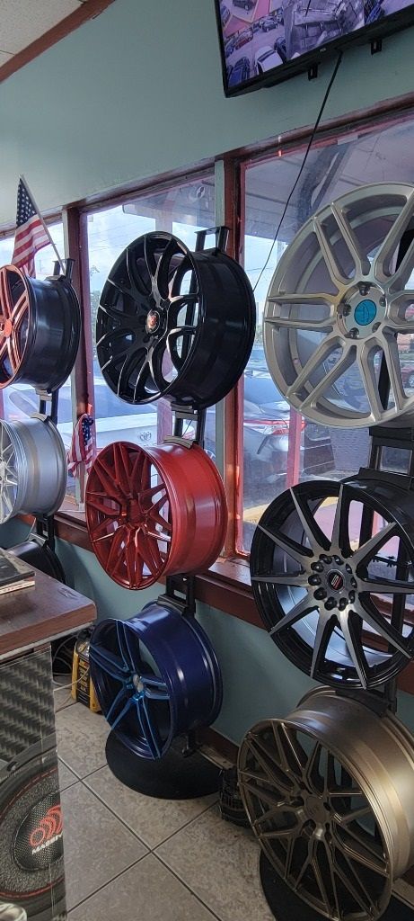 A store filled with a variety of wheels and tires.