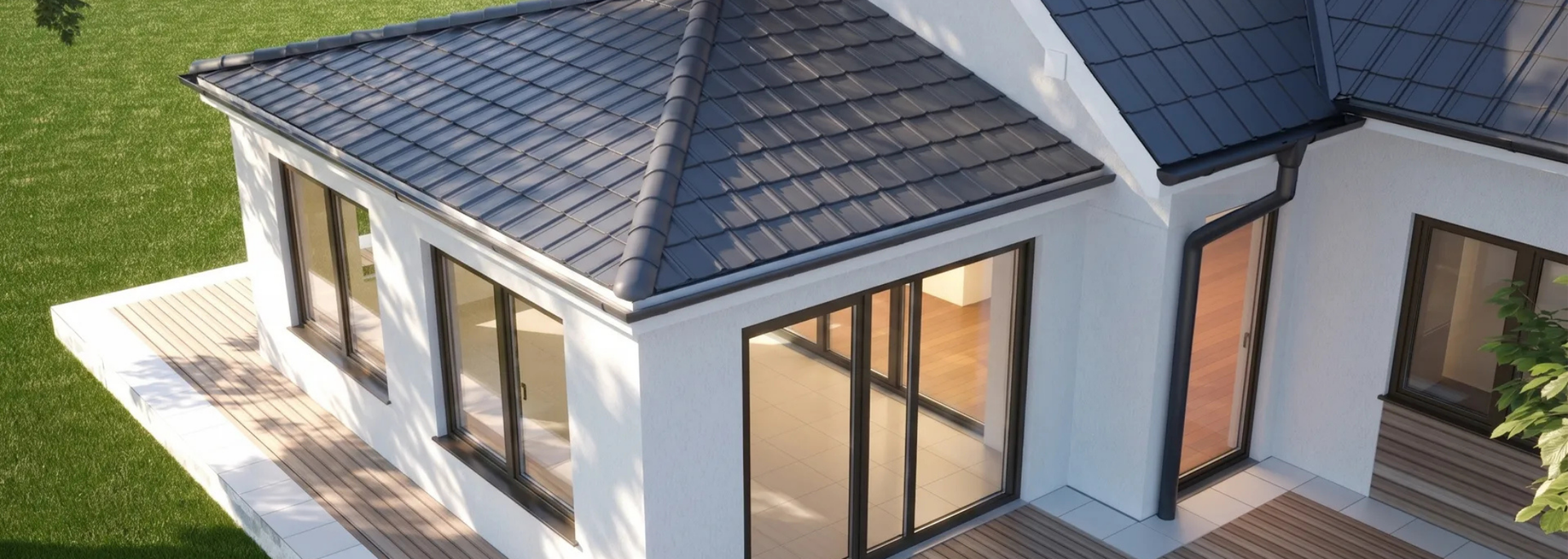 Picture of an extension of a house. Picture of an extension of a house.