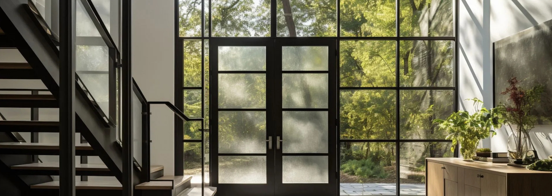 Picture of a slim aluminium frame on a door entrance. Picture of a slim aluminium frame on a door entrance.