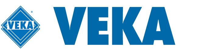VEKA logo in blue with a diamond emblem on a white background