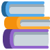 A stack of three books with blue, orange, and purple covers.