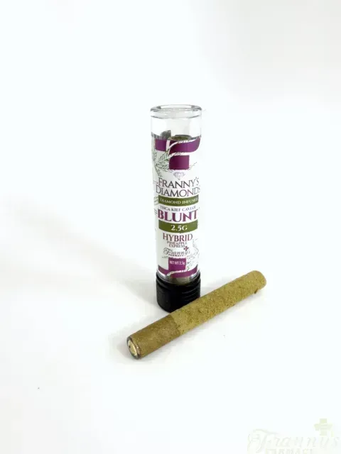 Franny's Farmacy Diamond and Kief Infused hemp blunt in a glass tube 