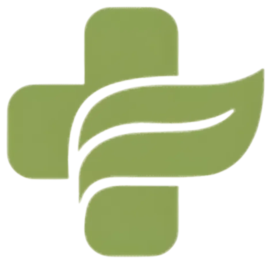 Green cross with a leaf on it symbolizing hemp