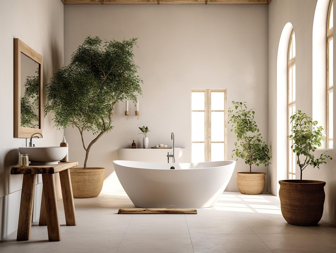 A modern bathroom with dark tiled features, a floating vanity, modern furnishings, and custom lighting throughout.