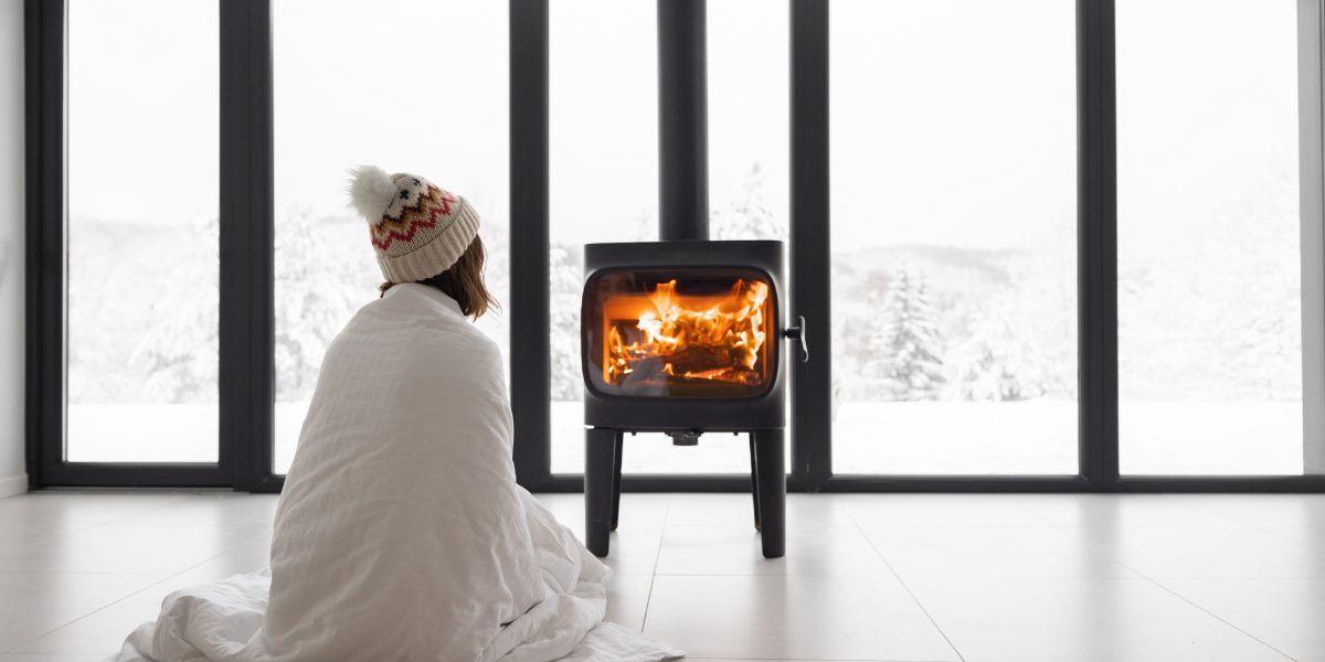 homeowner in front of her house heating system