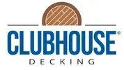 Clubhouse Decking logo with blue text and a brown circular wood-grain icon above it