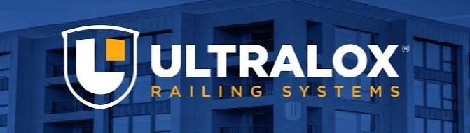 ULTRALOX Railing Systems logo in white and gold on a blue industrial background