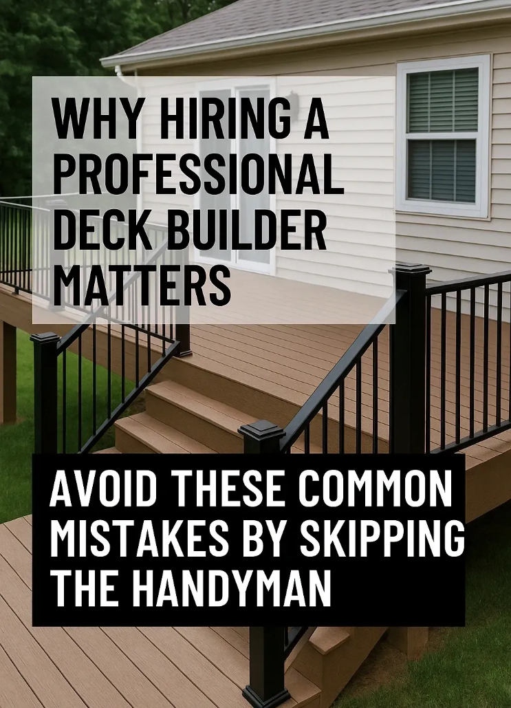 Promotional graphic of a deck being built with text: “Why hiring a professional deck builder matters.”
