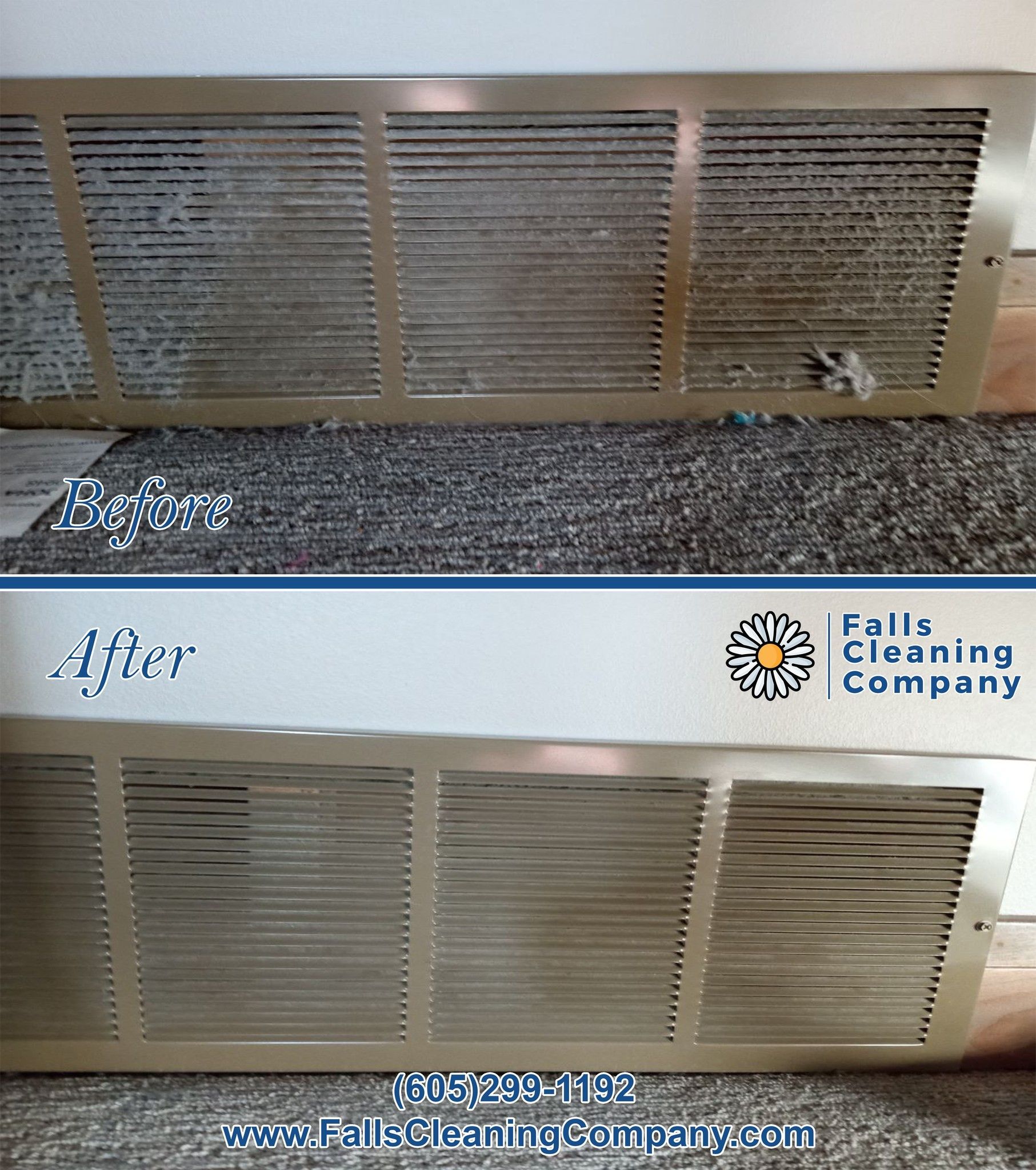 A Before and After Picture of a Ventilation Grill From Falls Cleaning Company