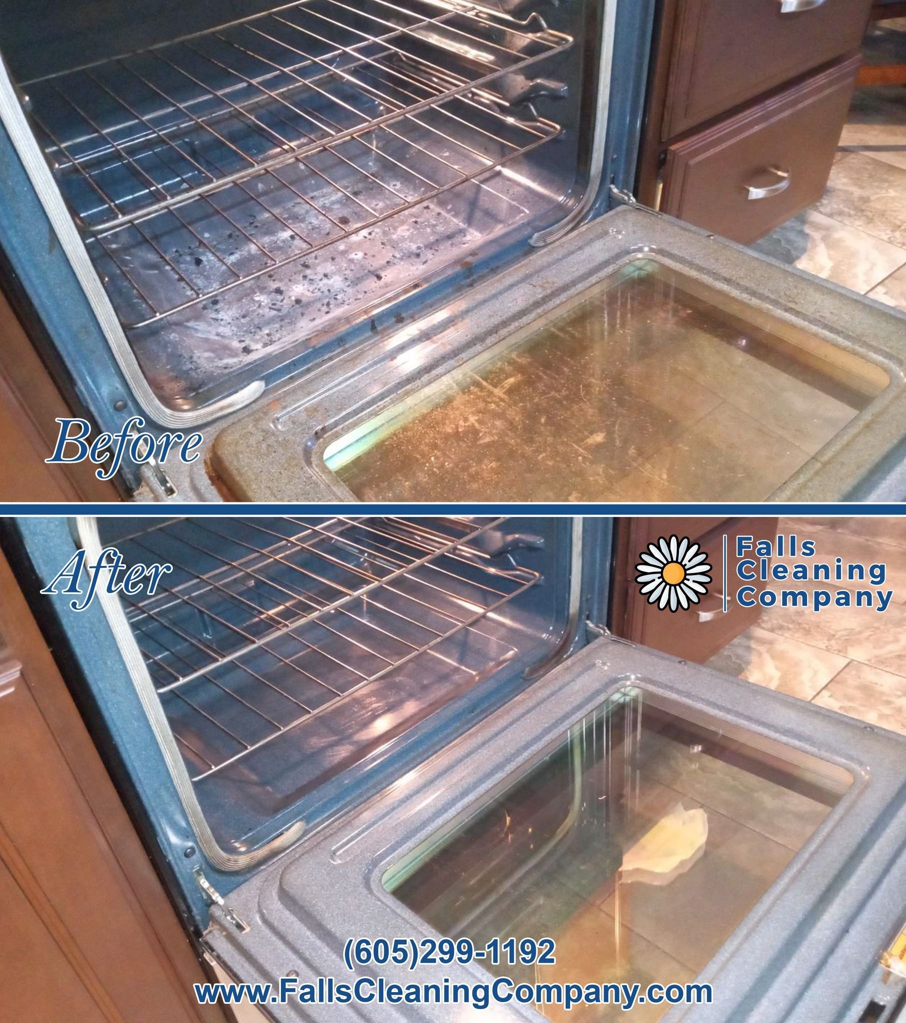 A Before and After Photo of an Oven Being Cleaned