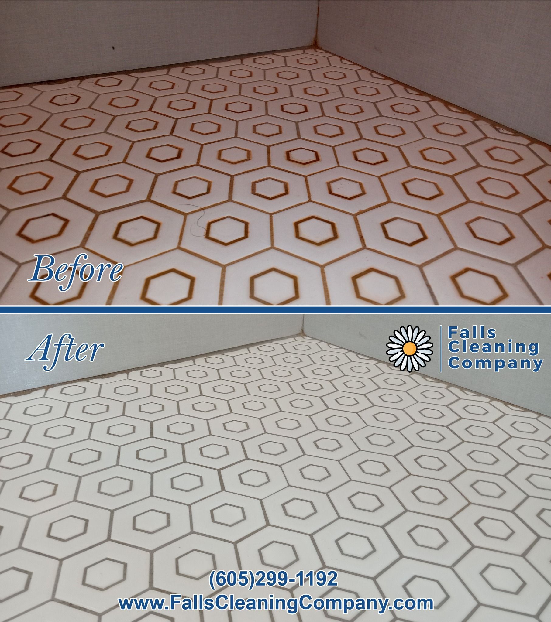 Before and After Photo of a Tile Floor