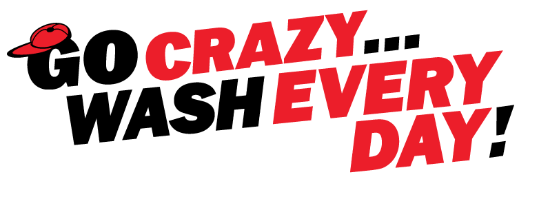 A logo that says go crazy wash every day to join the car wash membership