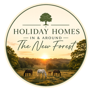 New Forest & Coastal Stays logo with golden trees, waves, sun and birds