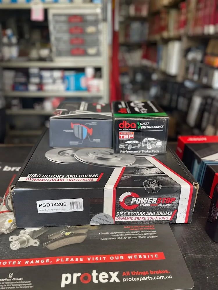 A Box Of Brake Pads Is Sitting On Top Of A Table In A Store — Figtree Brake and Clutch in Fairy Meadow, NSW
