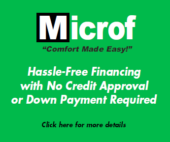 A green sign that says microf hassle-free financing with no credit approval or down payment required