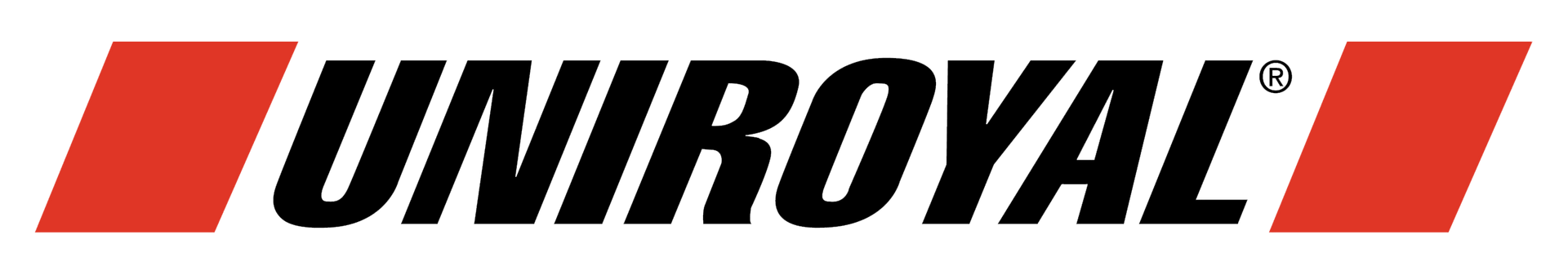 Uniroyal logo with black text and red slanted blocks on a white background
