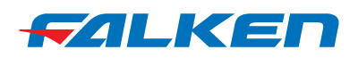 Falken logo in blue and red on a white background
