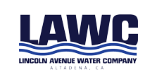 The logo for lincoln avenue water company is blue and white.