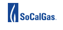 The logo for socal gas is blue and white and looks like a flame.