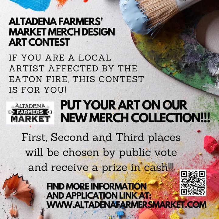 An advertisement for the altadena farmers market merch design art contest