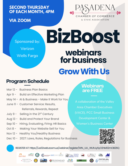 Flyer for the Pasadena Chamber of Commerce’s free 