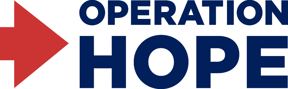A logo for operation hope with an arrow pointing to the right