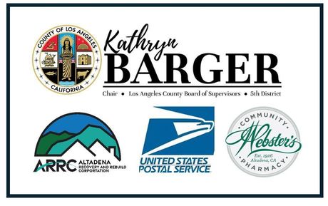 Logos for Kathryn Barger, ARRC, USPS, and Webster's Pharmacy.