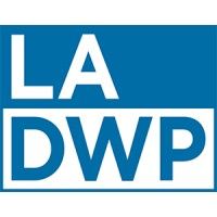 The la dwp logo is blue and white and says la dwp.
