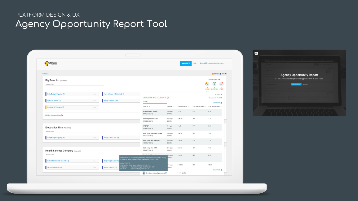 Laptop displaying an applicant tracking dashboard beside a dark login screen on a gray background