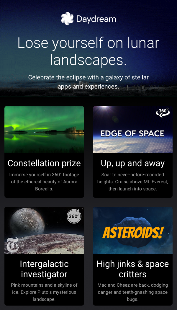 Promotional poster for lunar landscapes and space science activities with six featured panels.
