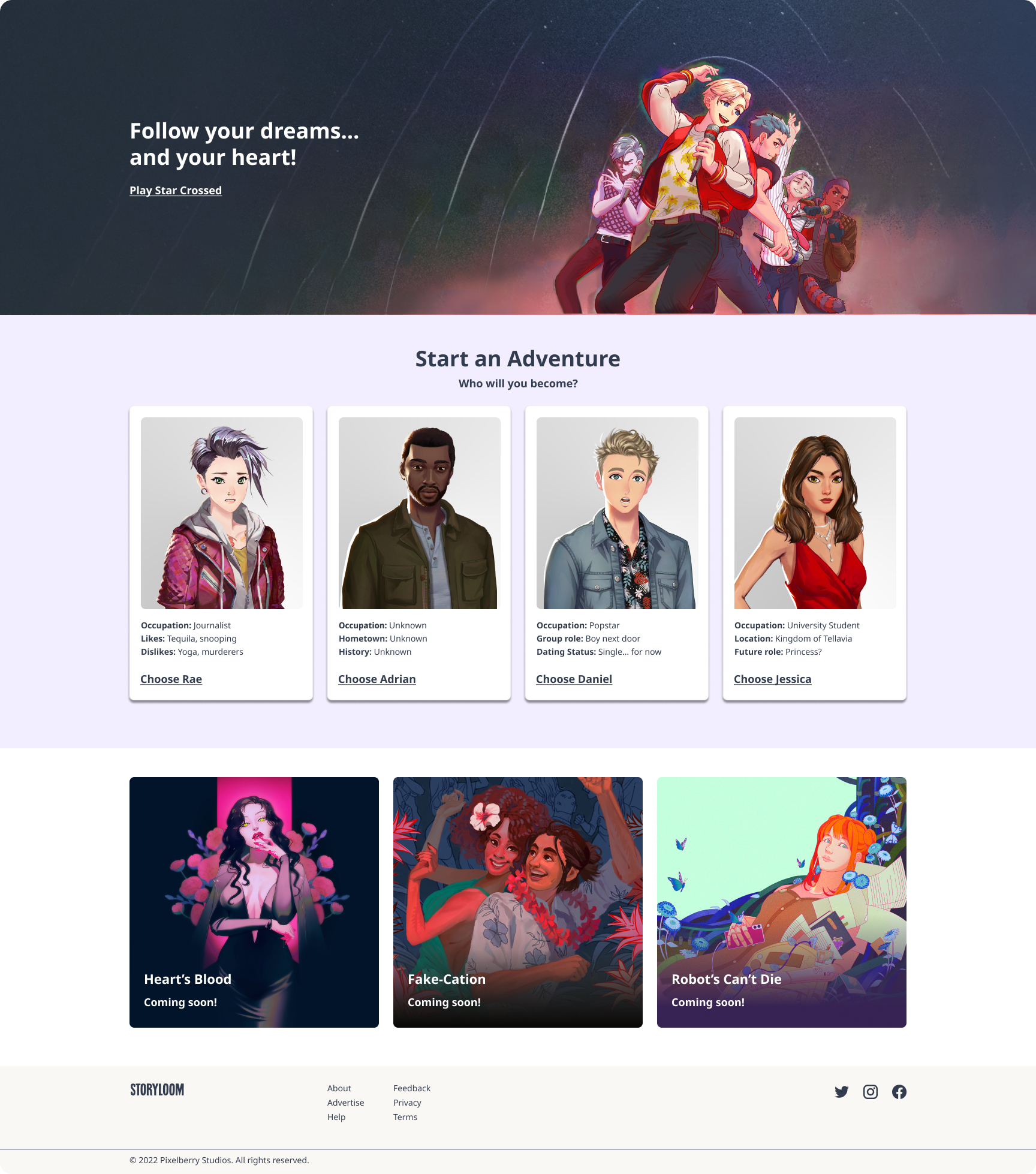 Gallery-style music site with a concert hero banner, artist profile cards, and album/playlist cover tiles