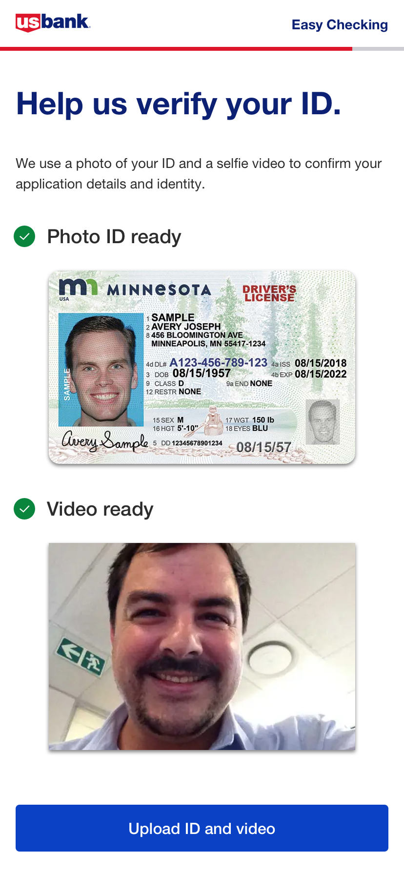 Bank ID verification screen showing a passport, a selfie, and a blue “Continue” button