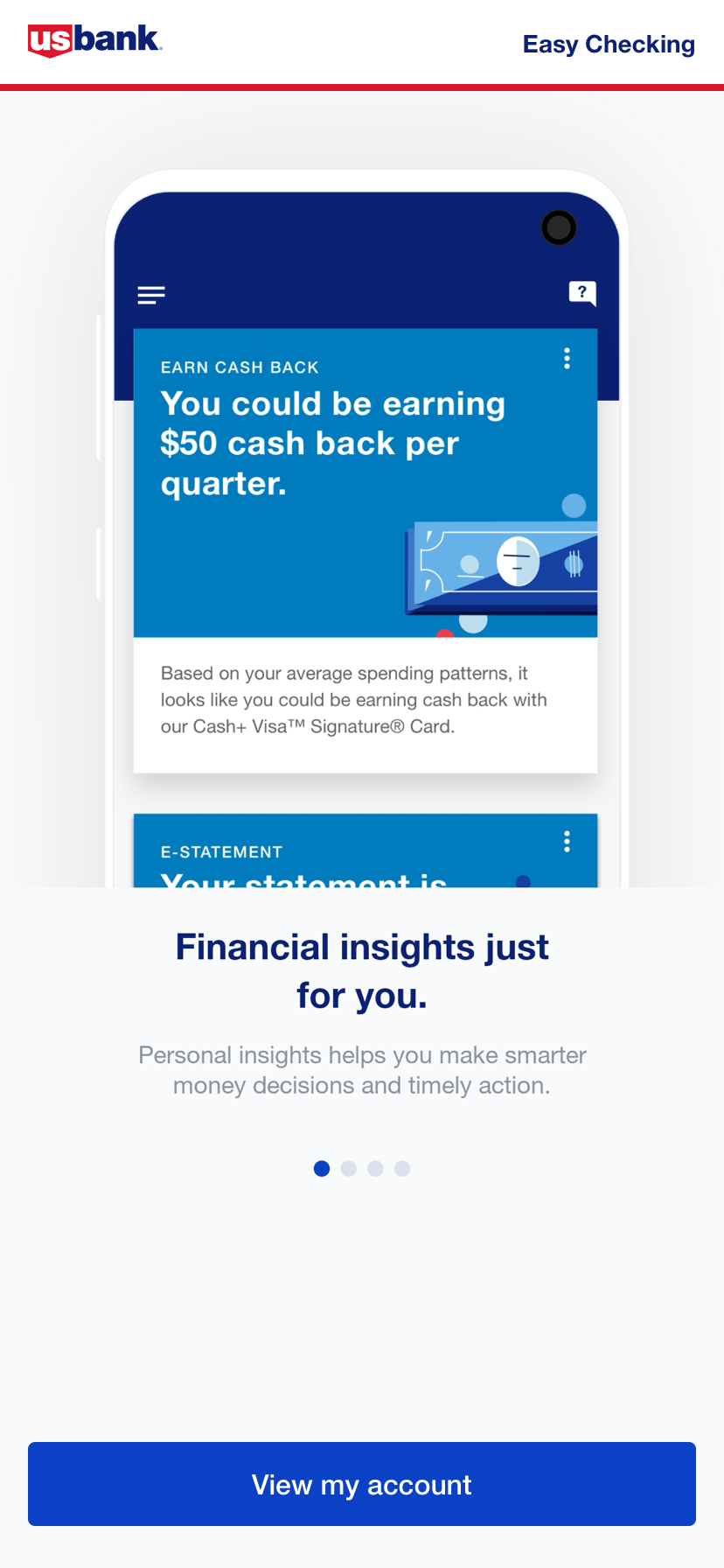 T Bank mobile banking promo with a blue phone mockup and “Financial insights for you” text on white background
