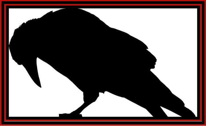 Raven Metal Wall Art Black silhouette of a crow perched inside a red-and-black bordered rectangle