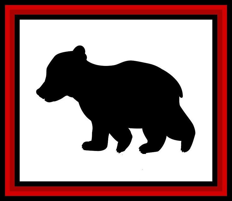 Black bear silhouette inside a red-and-black bordered square sign