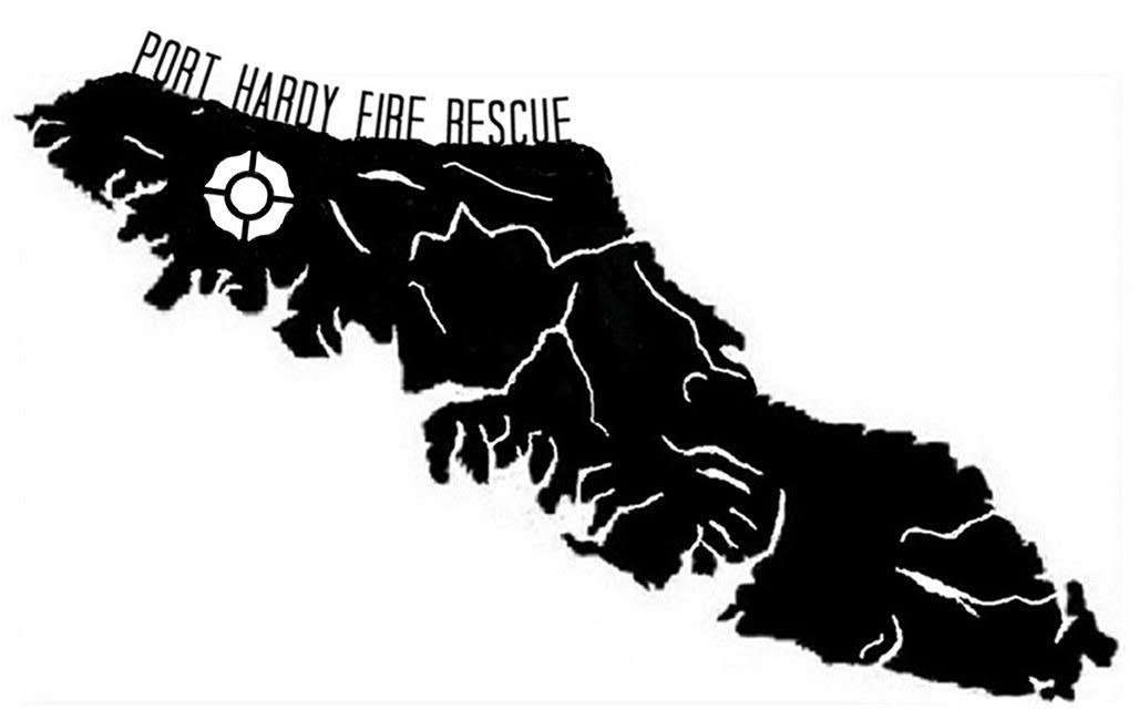 Black silhouette map logo with “Port Hardy Fire Rescue” text and a white fire emblem