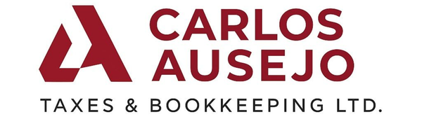 Logo of Carlos Ausejo, red “A” symbol with text: CARLOS AUSEJO TAXES & BOOKKEEPING LTD.