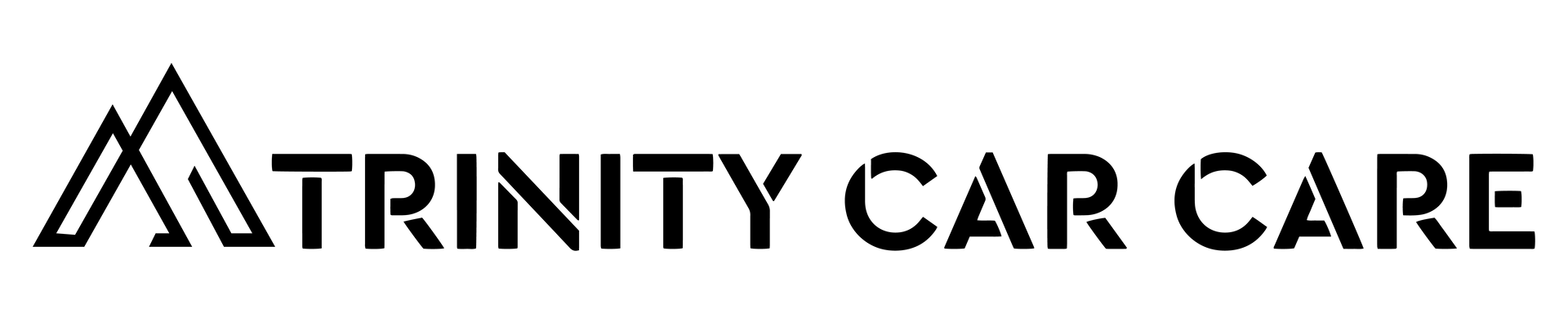 Logo of Trinity Car Care, black text and geometric mountain graphic.