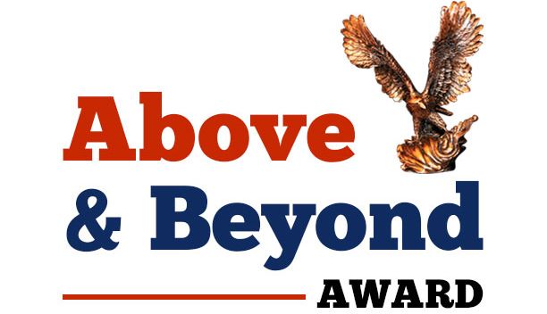 The above and beyond award logo has an eagle on it | Lex Brodies
