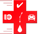A red cross with a check mark , a car , a tire , and a drop of water. | Lex Brodies 