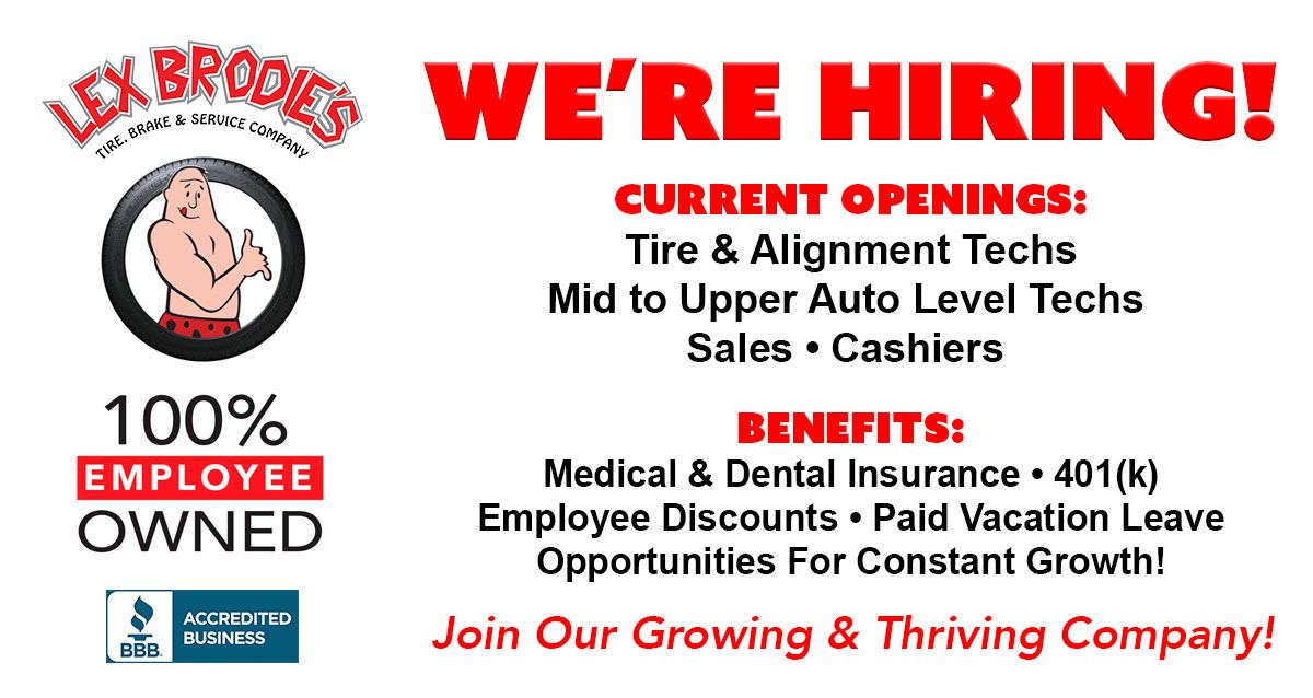 A poster that says ' we 're hiring ' on it | Lex Brodies 