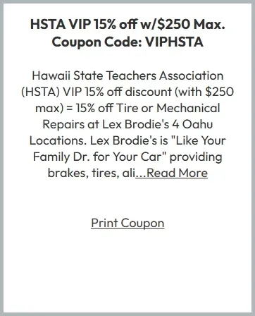 Hawaii State Teachers Association (HSTA) VIP 15% off with $250 Max | Lex Brodie's