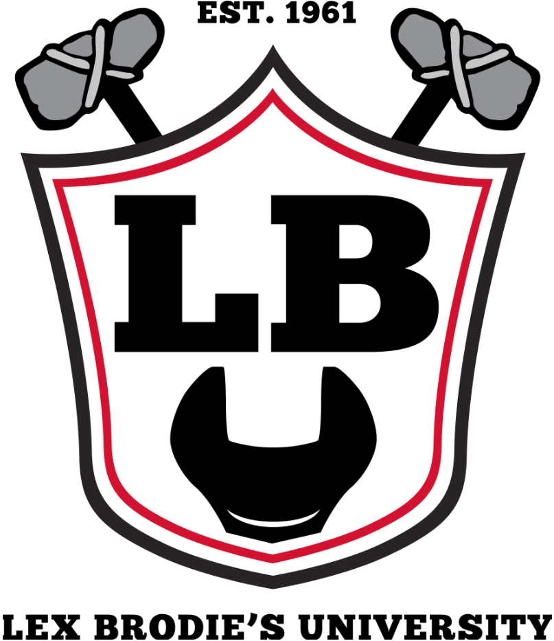 The logo for lex brodie 's university is a shield with a football on it. | Lex Brodies