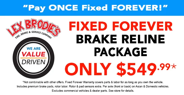 Pay Once Fixed Forever Brake Reline Package for only $549.99 | Lex Brodies