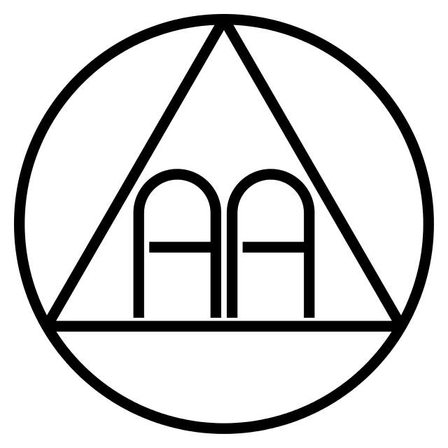 A black and white logo with a triangle and the letter aa in a circle.