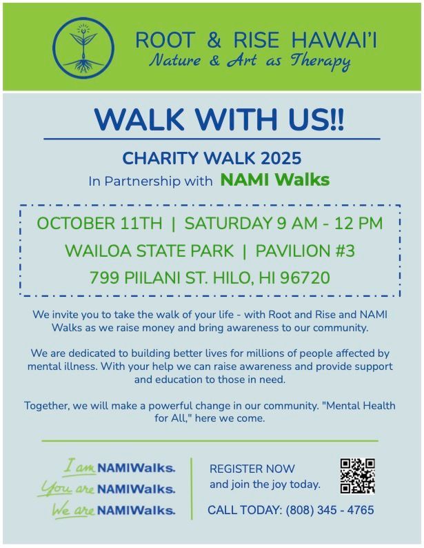 Root & Rise Hawaii charity walk poster: “Walk With Us!” on Oct. 11 at Waialua Skate Park