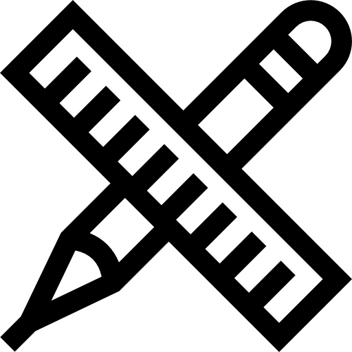 A black and white icon of a ruler and pencil crossed over each other.