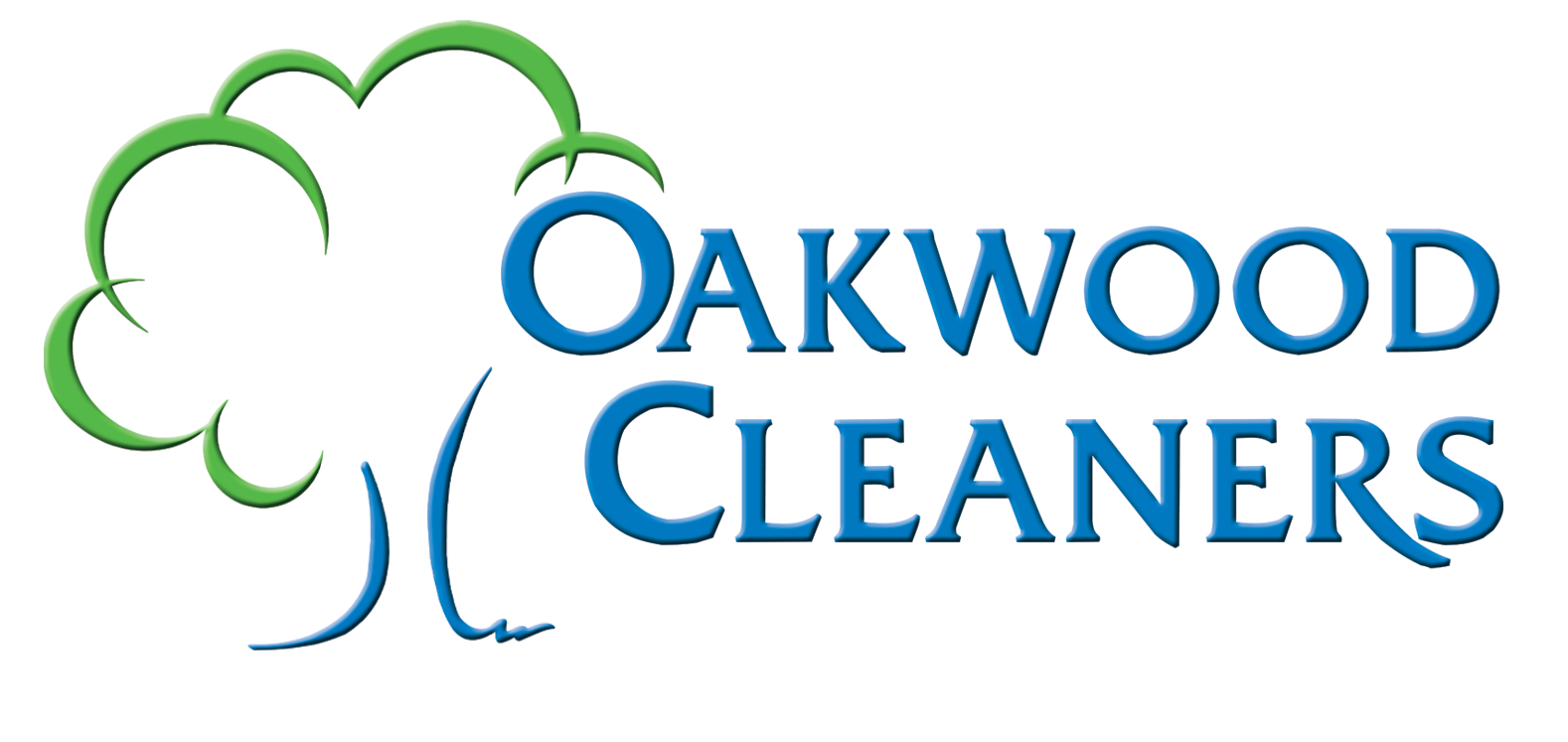 A logo for oakwood cleaners with a tree on it